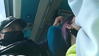 Blowjob and fucking with creampie in public service bus