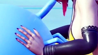 Demon girl sucking off a bouncing ball