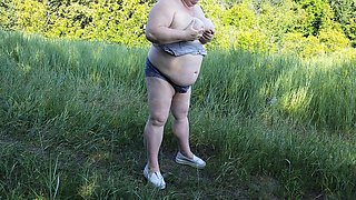 Mother-in-law Undressed in the Park and Pisses in Front of Everyone