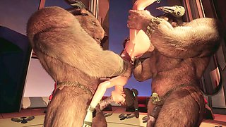 Lara Croft enjoys a wild gang bang with furry monster cocks