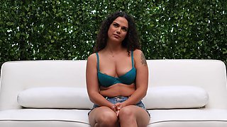 Curly casting beauty with thick ass fucks in a superb POV