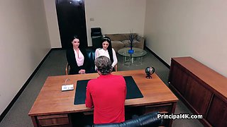 Secretary and vice principal sucking knob at the office
