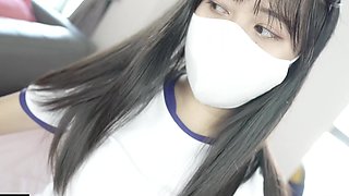 Cute japanese teen wearing white stockings is fucked in bed in her school uniform