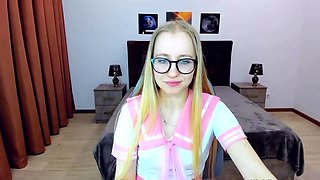 Tiny tits Euro amateur blonde fingers in chair on webcam