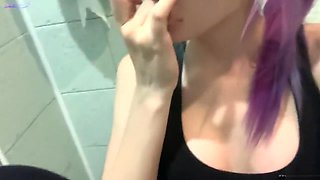 Masturbation my teen pussy in the toilet of gym while waiting for my coach