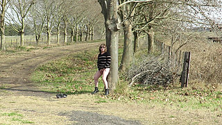 Walking Nude Through the Countryside. Mature Shy Amateur Blonde Strips Naked.