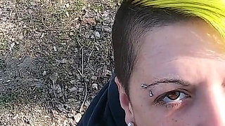 Outdoor blowjob at the lakes with cum in mouth and swallowing