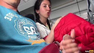 Brunette Katty West Gives Fast Handjob & Cumshot in Airplane - POV Close-Up