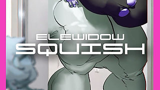 Giantess widowmaker crushes puny guy in elevator with her body and gigantic muscles & chest