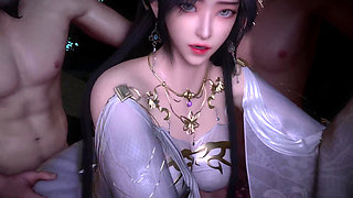 3D Hot Asian Cosplay Model Have Group Sex with Big Dicks