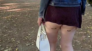 Public Flashing with Micro Skirt Anal Plug and Slave Collar