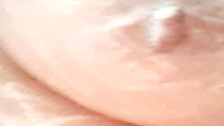 53 year old milf, tits and pussy covered in cream, wet in the shower
