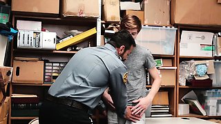 Bearded daddy mall cop fucks straight boy shoplifter hard