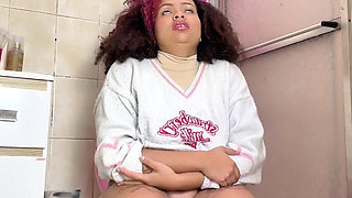 Chubby Girl Can't Stop Farting in Toilet with Belly Ache