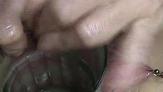 Far Spread and Pumped Pussy Worked with Dildos Glasses and Billiard Ball Part3