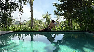 Teasing in See-thru Dress Outdoor at the Pool, Strip