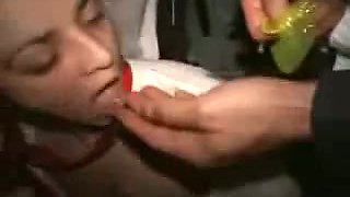 Drunk chick sucking dicks and swallow semen at the teen party