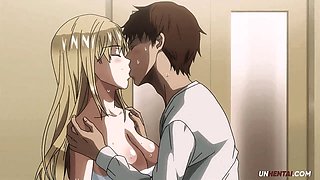 Animated scenes featuring busty characters in Japanese style