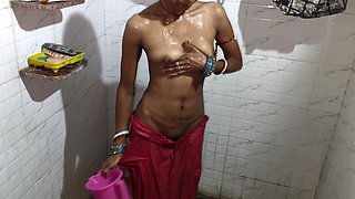 Was Bathing Naked in the Bathroom, Small Boob Was Drenched in Water and Swinging Downwards and Pink Color Pussy Was Open Two Tag