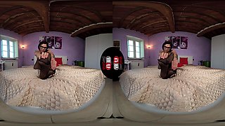 Brunette Chiara Laying Topless On Bed With Black Nylons; Short Vr Porn Video Sexy Legs And Feet