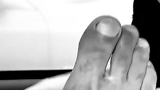 Story #12. Blonde MILF Licks the Driver's Feet and Sniffs Socks. Foot Fetish Car.