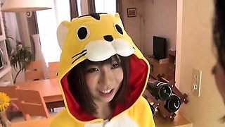 Subtitled POV Japanese blowjob cosplay in the kitchen