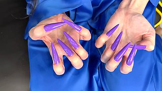 New Longer Shape and New Purple Color, Claws, Long Flexible Fingers Wide Palm, Silk Pantsuit on Me
