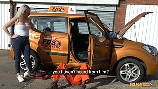 Louise Lee's big tits bounce as BBC plows her blonde pussy in Fake Driving School