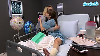 Horny Big Tits MILF Masturbates On Hospital Bed - Gives Stranger Handjob Cum On Tits