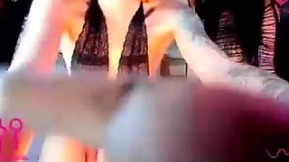 Pale blonde and tanned brunette lesbians toying and licking