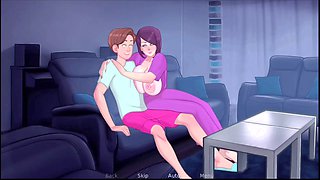 Animated handjob scene featuring plenty of action and big cartoon tits
