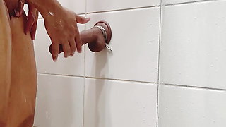 Desi wife having shower and masturbation with big black dildo