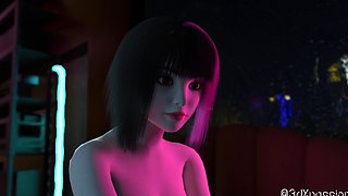 Nexus 3 Neon dreams. Cyberpunk sex with busty brunette. Extreme deepthroat