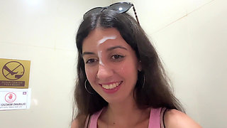 Cumwalk in Public Supermarket - Facial Fetish Outdoor Blowjob