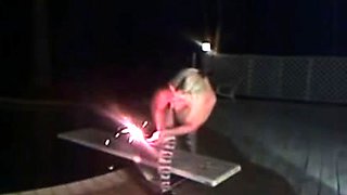 Slutty amateur blonde smoking and jerking dick
