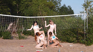 Lesbian sex on the beach from hot volleyball players