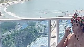 Horny Pregnant Woman Gets Fucked Hard on the Balcony