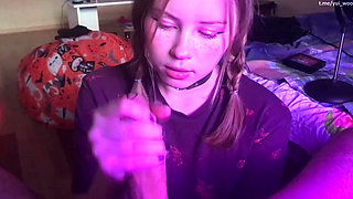 Younger stepsister sucks big cock and gets cum on face