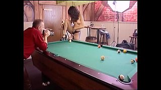 Sexy German Brunette Gives Hot Blowjob by Pool Table