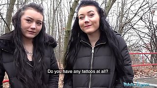 Public Agent Twins Sandra & Lady Zee Caught on Street for Naughty Fun - Blowjob, Outdoor Sex, Small Tits