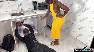 Lonely Ebony Housewife Fucks the "plumber" While Husband Is at Work