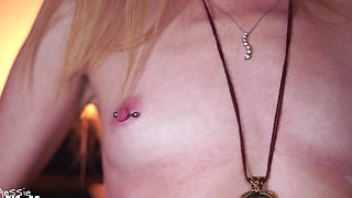 Amateur redhead fully nude on bed and masturbating