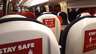 Horny dude was masturbating on the train with a help of some girl POV