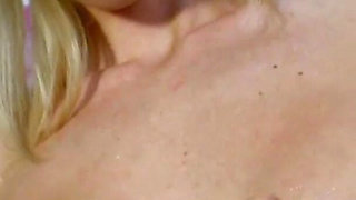 Slutty blonde mom oiled and fucked