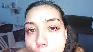 Hot College Girl Deepthroating a Dildo and Keeps Asking for Cum on Her Face