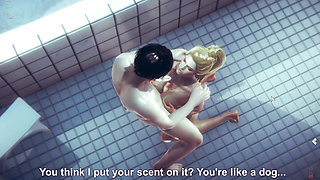 Sex with beautiful blonde girl in the bathroom