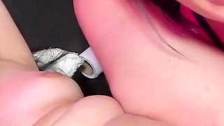Latin Slut Gets Dildo Fucked While Doing a Footjob and Pussy Licking Show