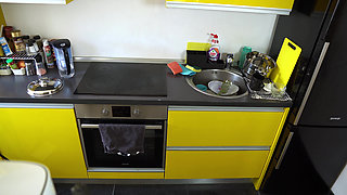 Redhead Maid's Naughty Kitchen Cleanup Ends in Hot Facial