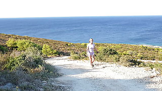 Wetting Sweatpants and Panties on a Barefoot Morning Walk