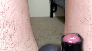 Latex Sheath Cumshot with a Massage Gun